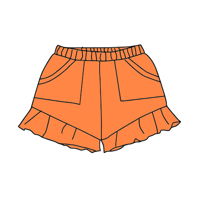 Baby Girls Orange Pockets Summer Cotton Ruffle Short Bottoms Preorder