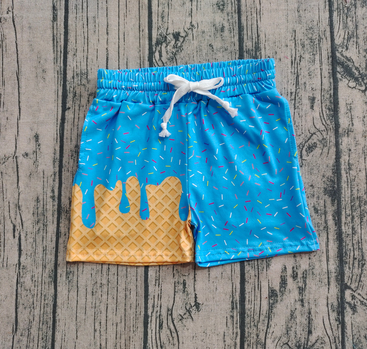 Baby Girls Blue Ice Cream Drip Summer Shorts Bottoms