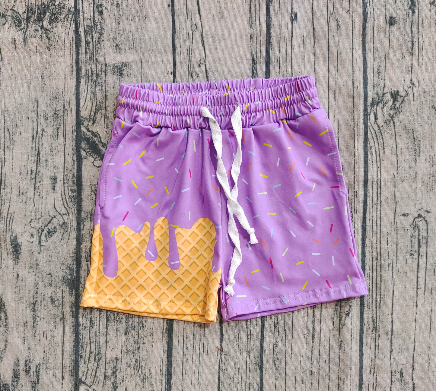 Baby Girls Purple Ice Cream Drip Summer Shorts Bottoms