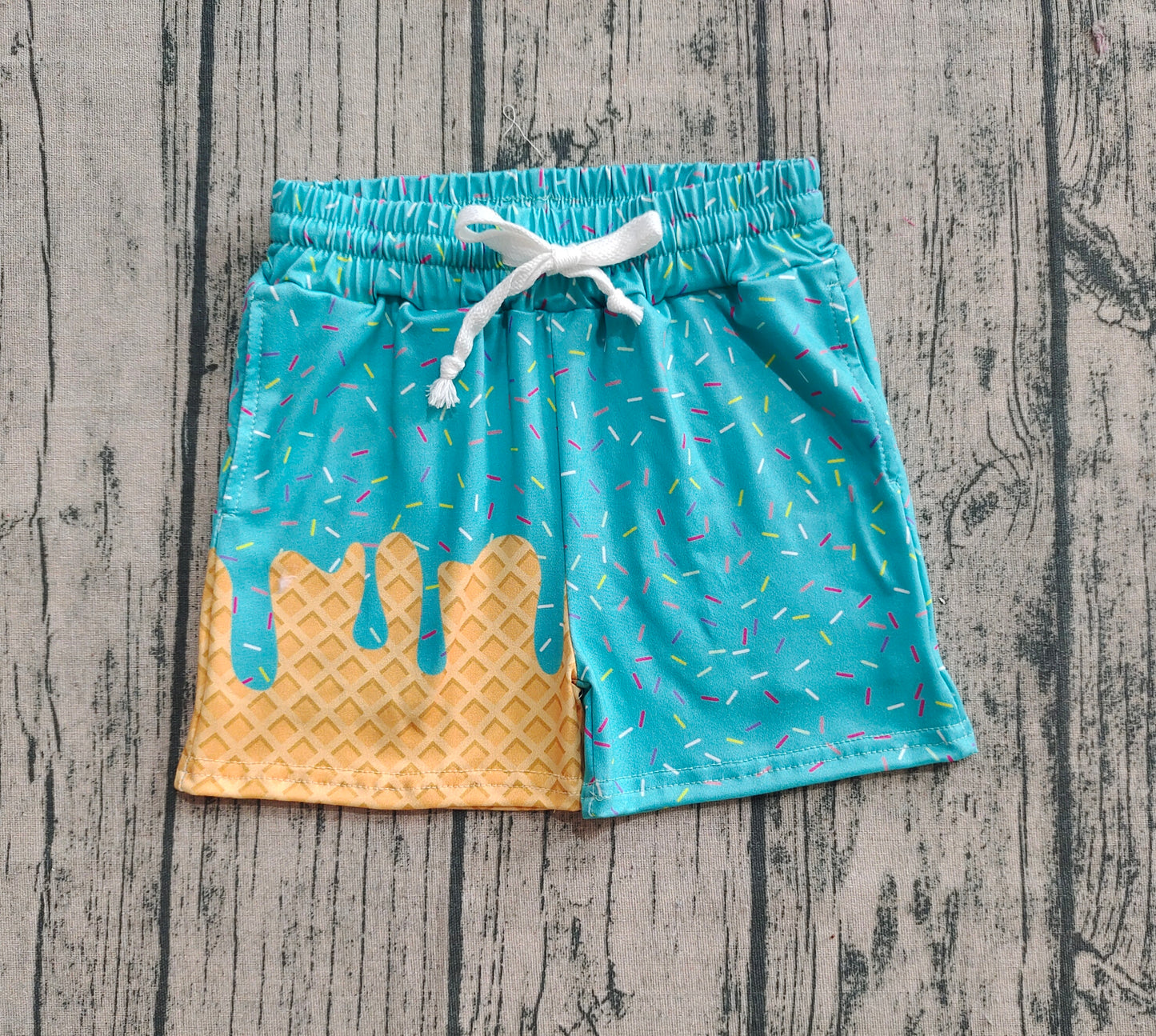Baby Girls Teal Ice Cream Drip Summer Shorts Bottoms
