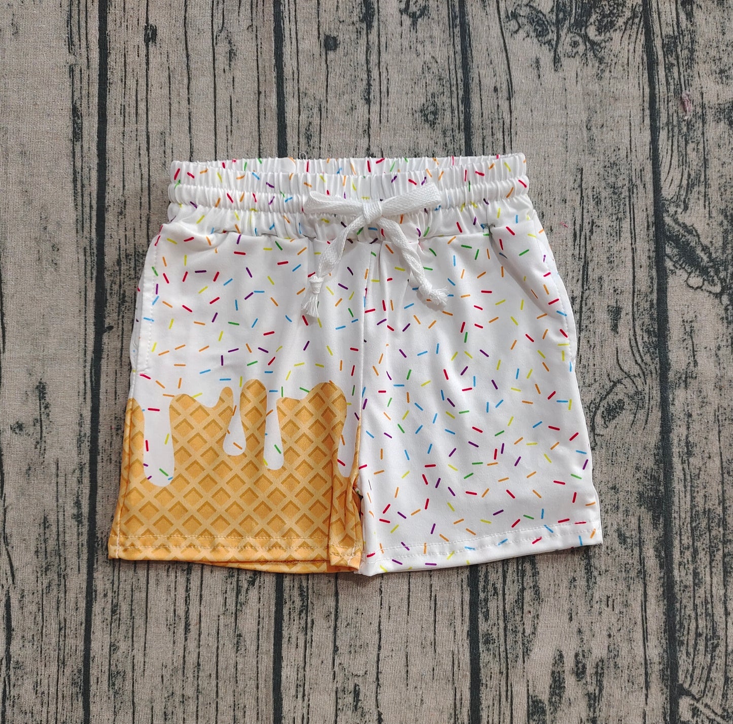 Baby Girls White Ice Cream Drip Summer Shorts Bottoms