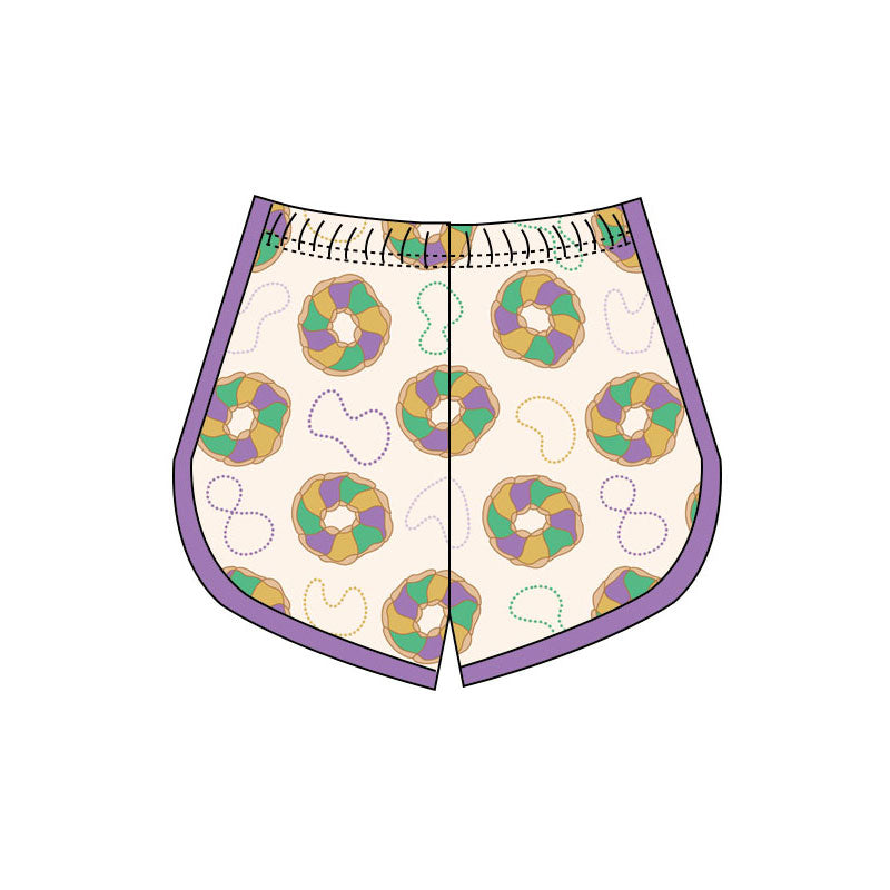 Baby Girls Mardigras Donuts Plaid Yoga Shorts Bottoms Preorder