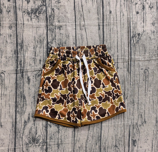 Baby Boys Olive Brown Ducks Camo Hunting Pockets Shorts Bottom