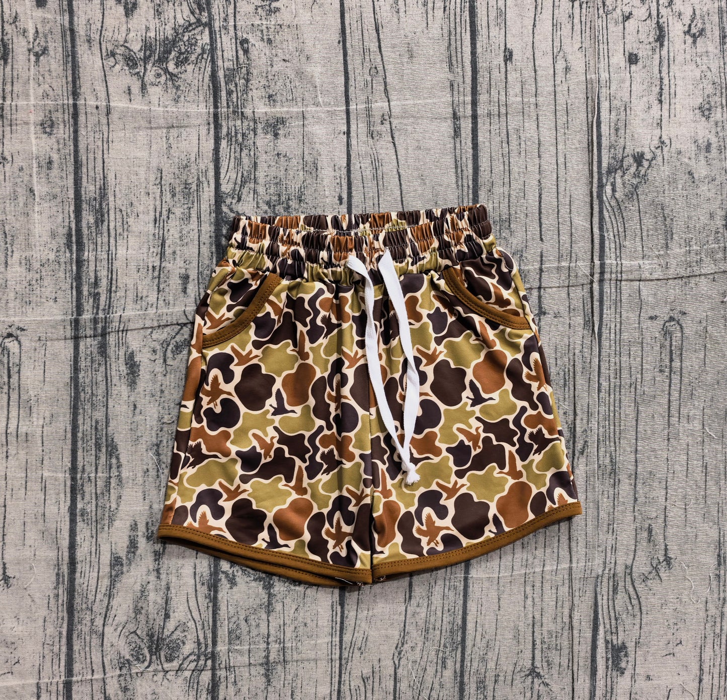 Baby Boys Olive Brown Ducks Camo Hunting Pockets Shorts Bottom