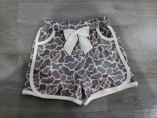 Baby Girls Dark Grey Camo Bow Pockets Shorts Bottoms