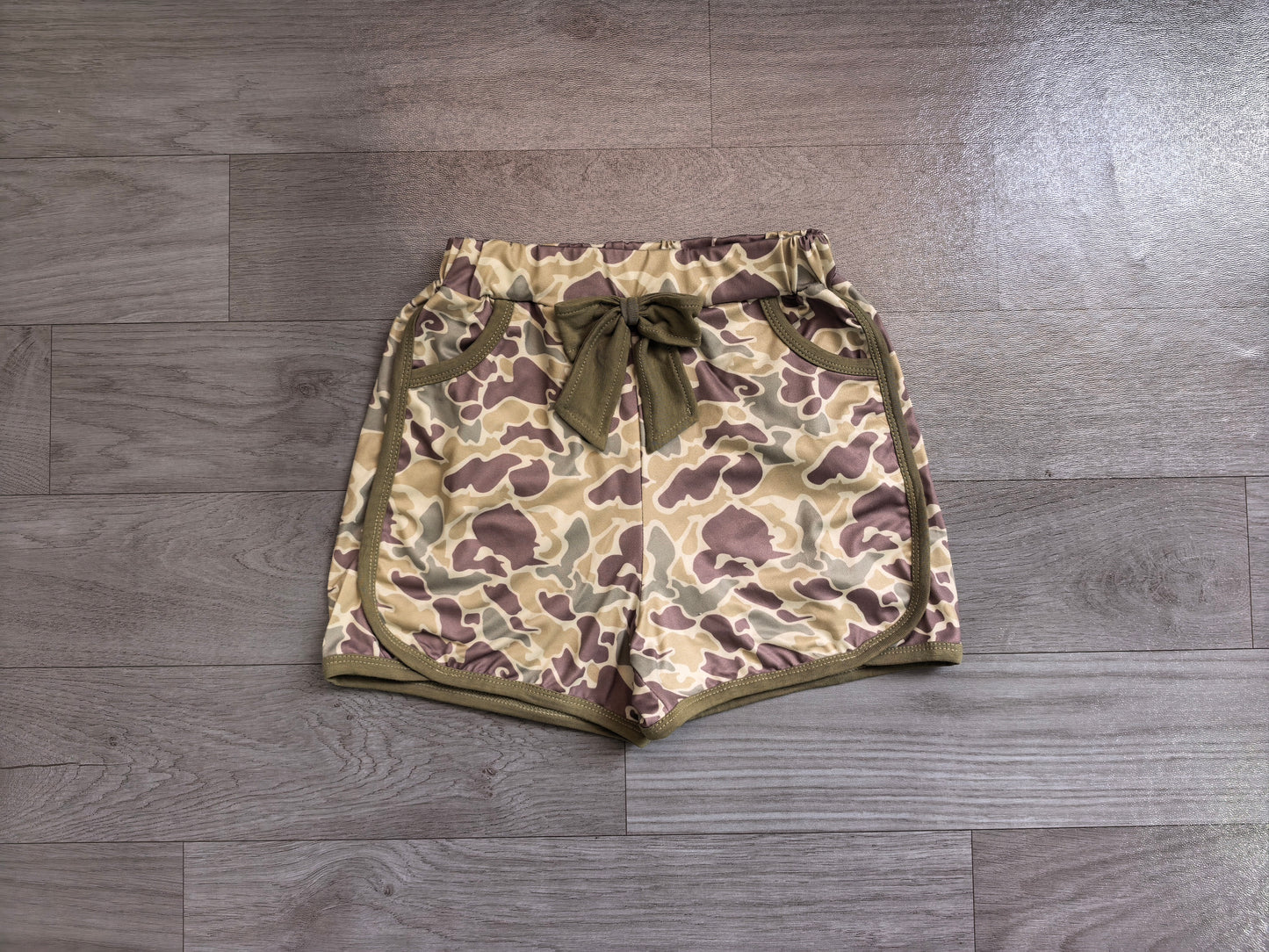 Baby Girls Khaki Camo Pockets Bow Shorts Bottoms Preorder