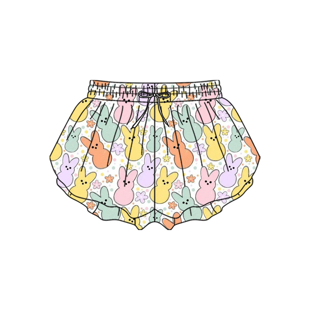 Baby Girls Colorful Flowers Rabbits Easter Yoga Ruffle Shorts Bottom Preorder