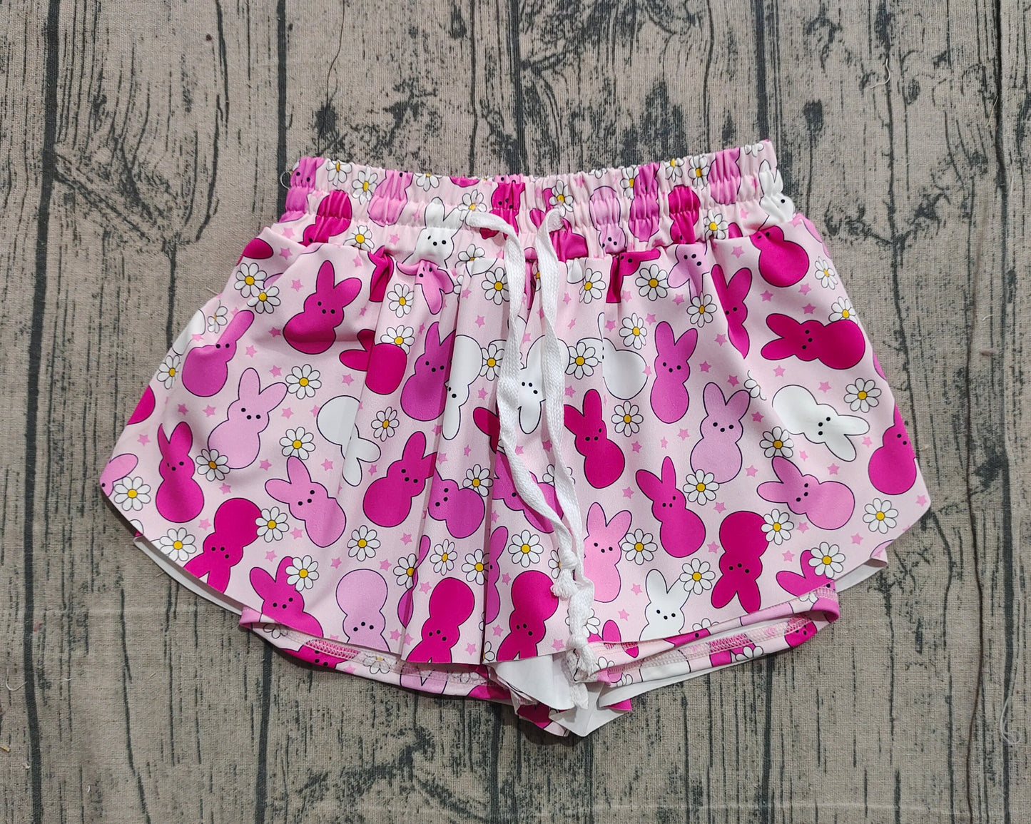 Baby Girls Pink Rabbits Flowers Easter Yoga Active Ruffle Shorts Bottom
