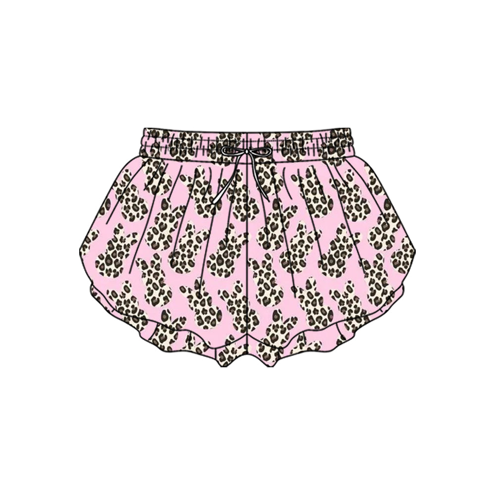 Baby Girls Pink Leopard Rabbits Easter Yoga Ruffle Shorts Bottom Preorder