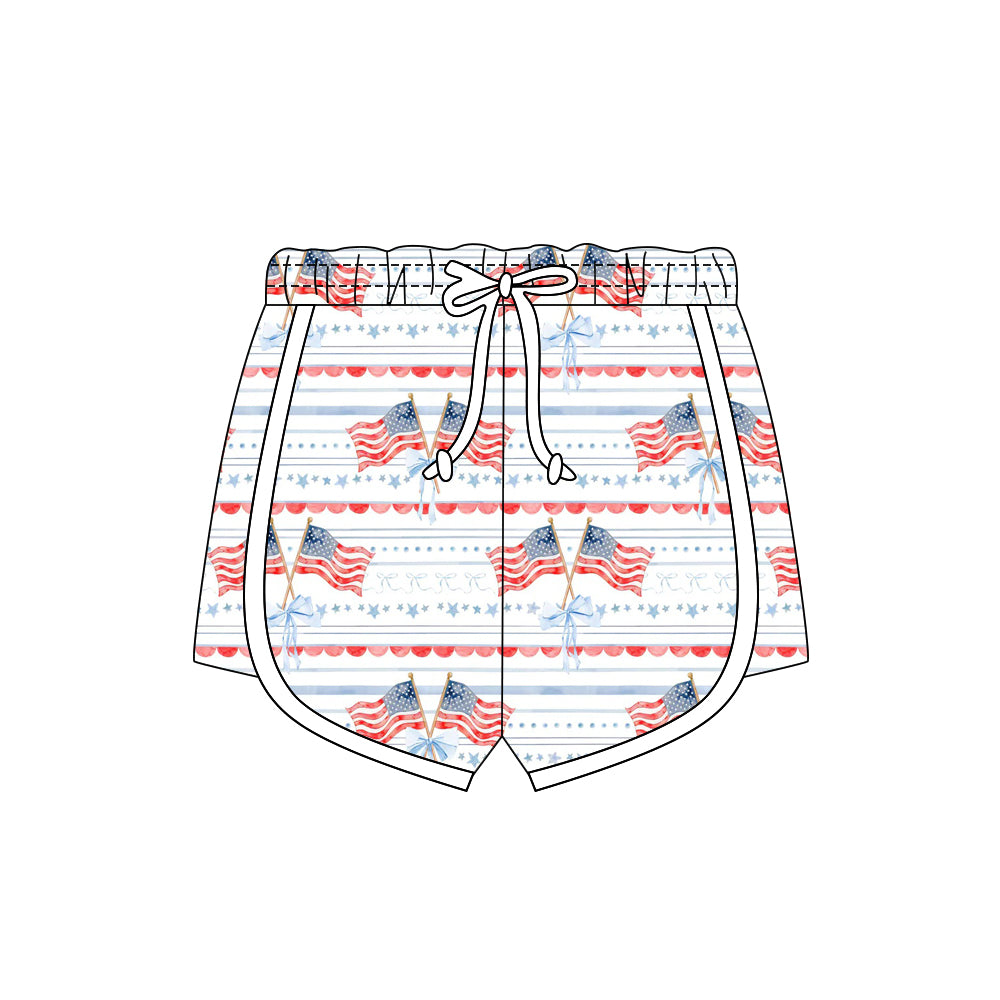 Baby Girls Red Blue Stars Flags Stripe 4th of July Shorts Bottom Preorder