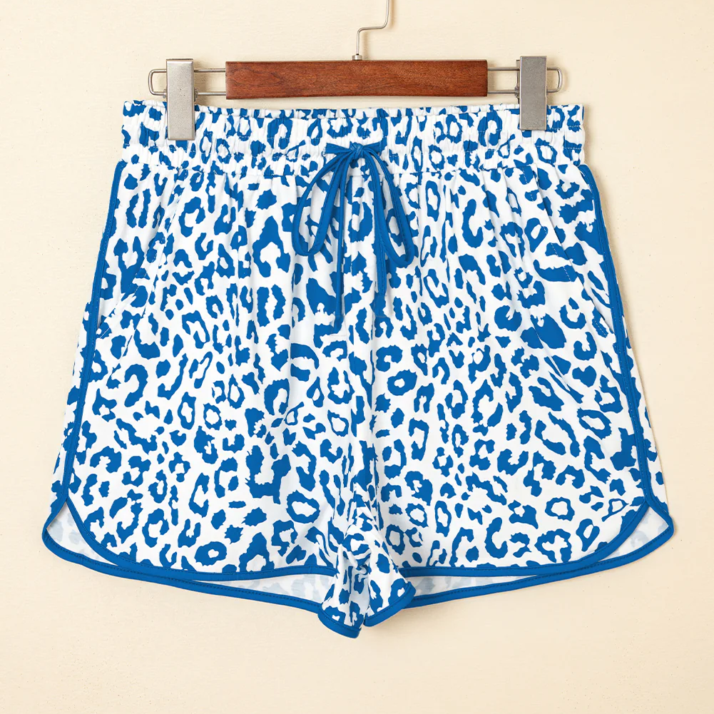Adult Women Blue Leopard Pockets Shorts Bottom Preorder