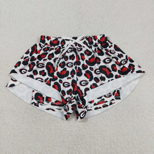 Adult Women Black Red Leopard G Team Yoga Active Ruffle Shorts Bottoms
