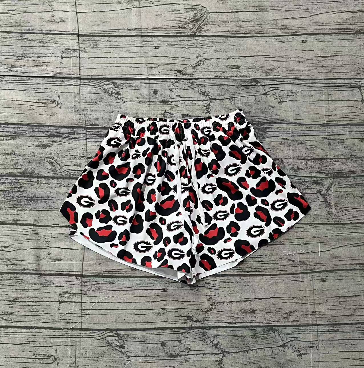 Adult Women Black Red Leopard G Team Yoga Active Ruffle Shorts Bottoms