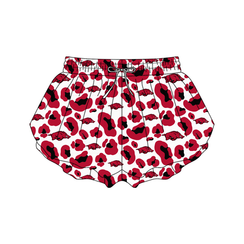 Adult Women Red Leopard Bulls Team Yoga Active Ruffle Shorts Bottoms Preorder