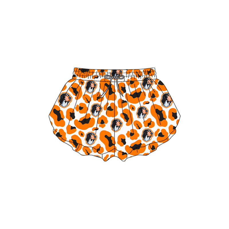 Baby Girls Orange Leopard Dogs Yoga Active Team Ruffle Shorts Bottom Preorder
