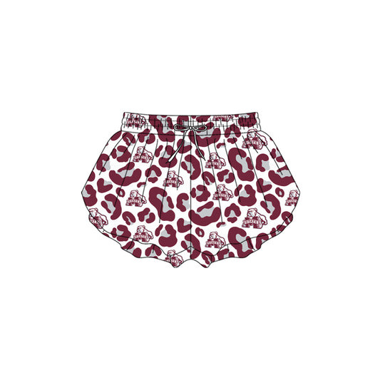 Baby Girls Red Leopard State Dogs Yoga Active Team Ruffle Shorts Bottom Preorder