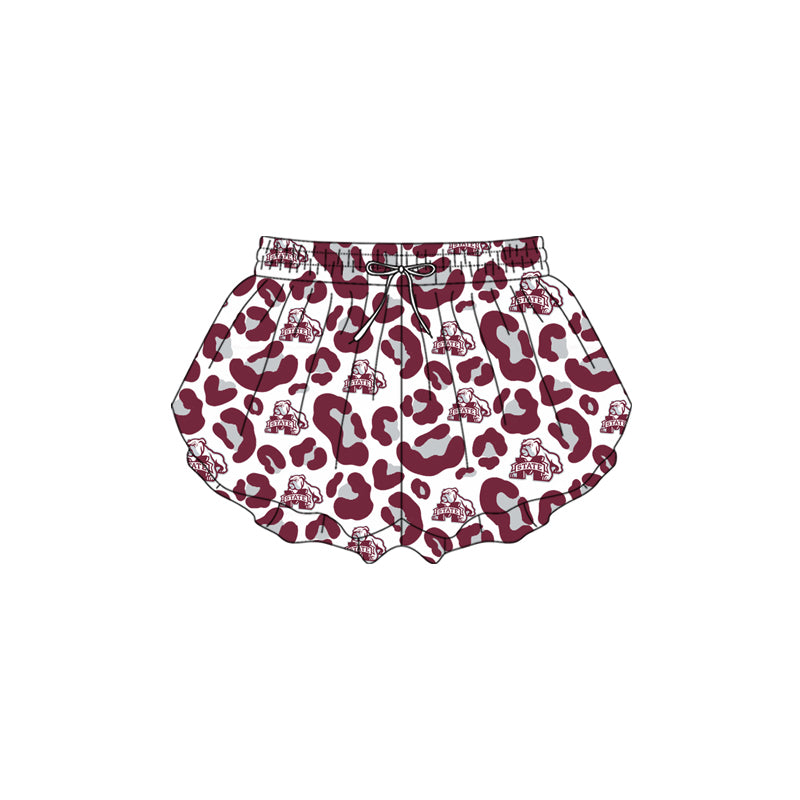 Baby Girls Red Leopard State Dogs Yoga Active Team Ruffle Shorts Bottom Preorder