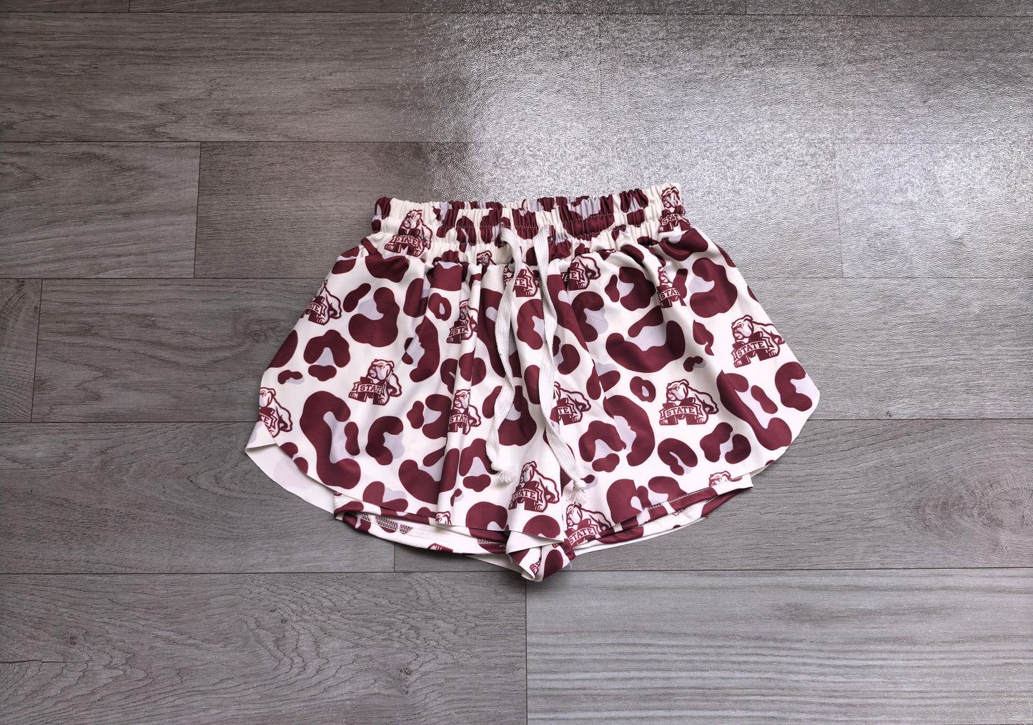Baby Girls Maroon Leopard State Bulldogs Yoga Active Team Butterfly Shorts Bottom
