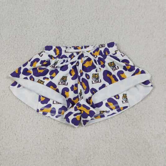 Baby Girls Purple Leopard LSU Tigers Yoga Active Team Butterfly Shorts Bottom