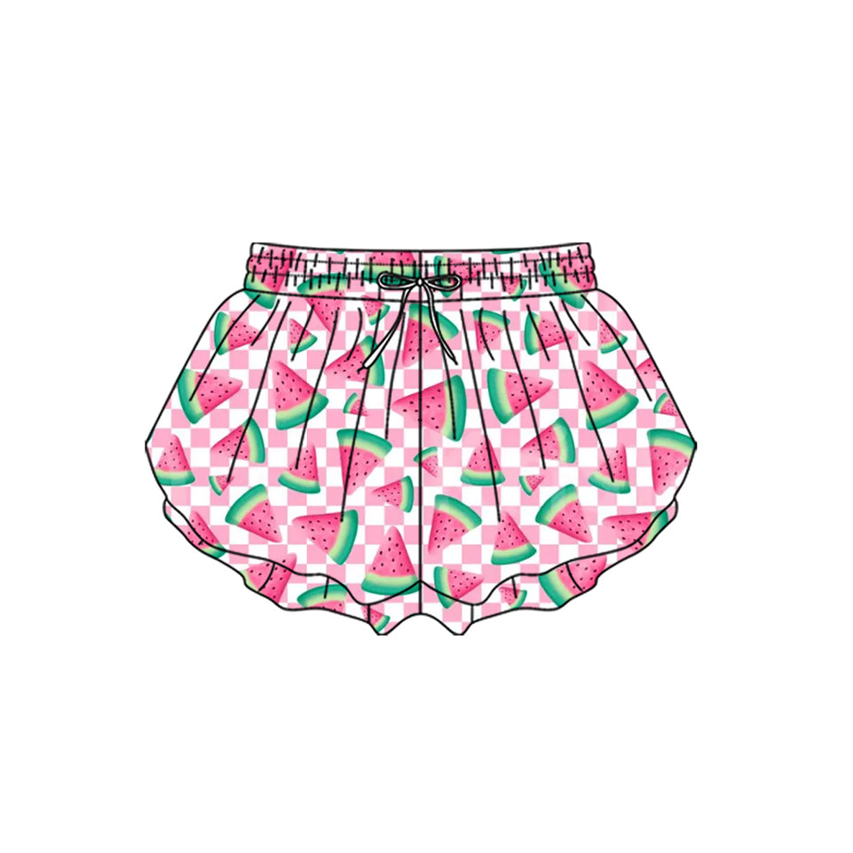 Baby Girls Pink Checked Watermelons Yoga Active Ruffle Shorts Bottom