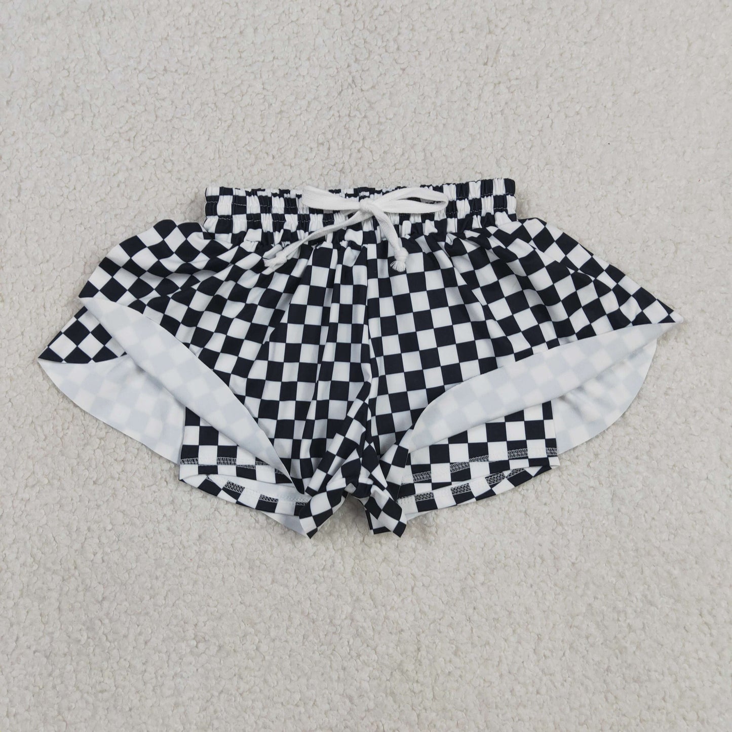 Baby Girls White Black Checked Yoga Active Butterfly Shorts Bottom