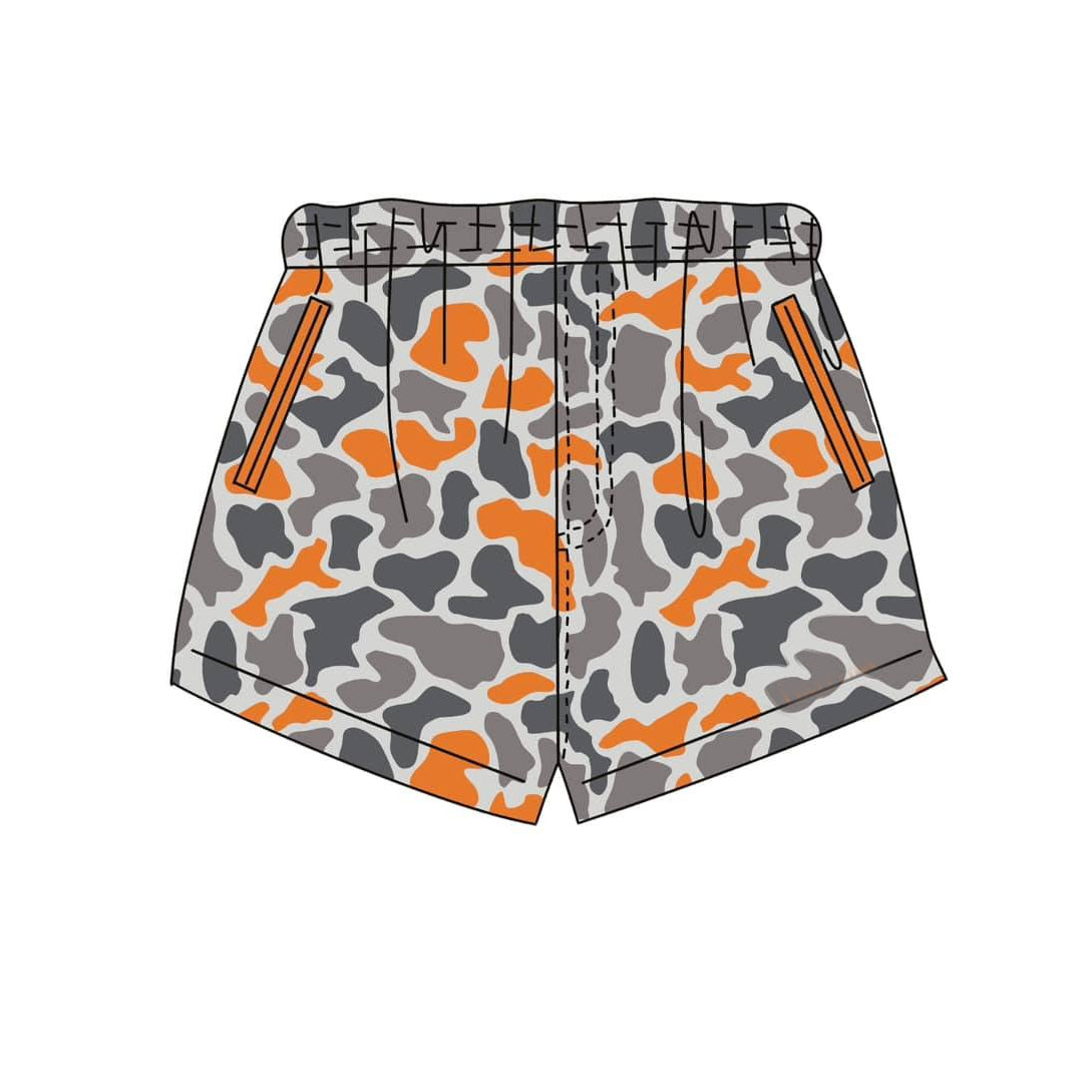 Baby Boys Grey Orange Camo Team Pockets Shorts Bottom Preorder