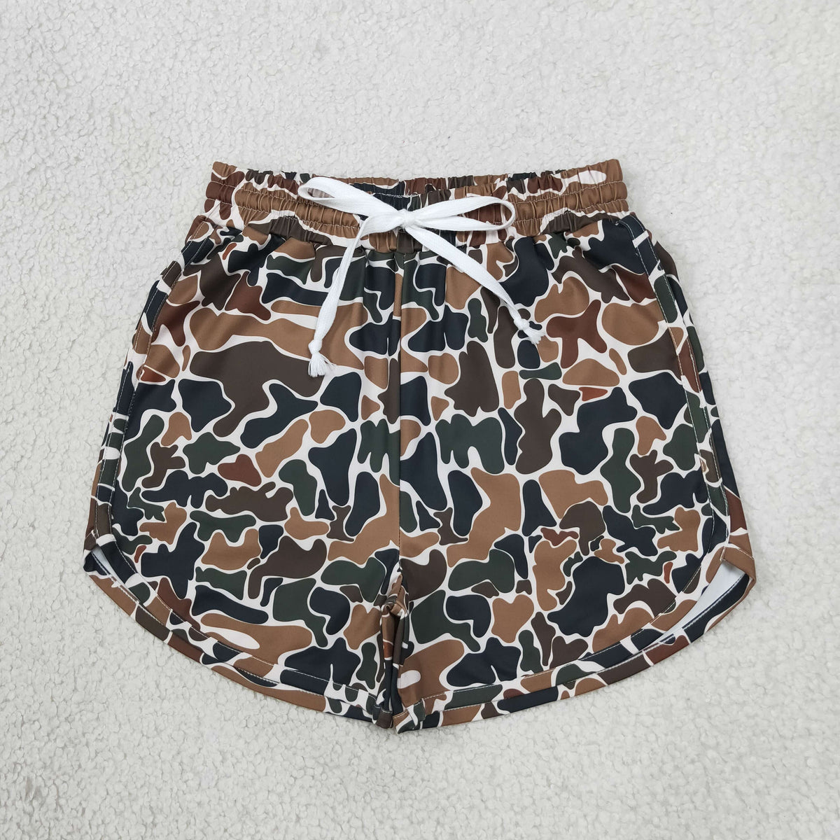 Adult Women Dark Brown Camo Yoga Active Pockets Shorts Bottom