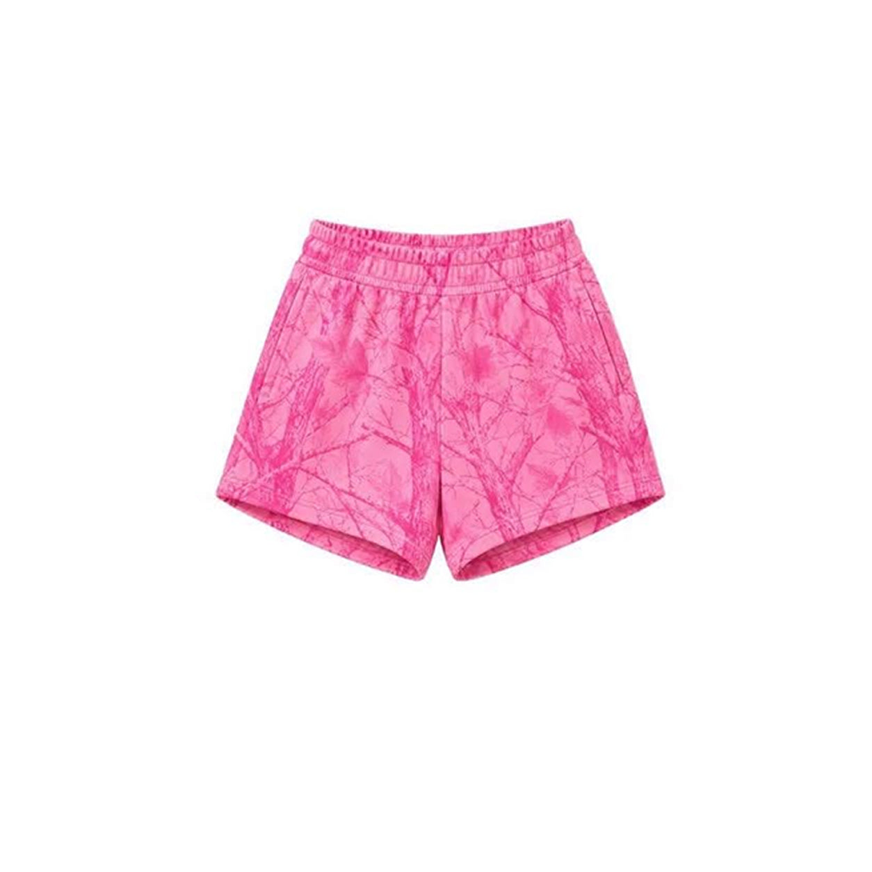 Preorder moq 5 Adult Women Pink Leaves Camo Pockets Shorts Bottom