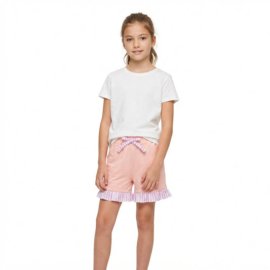 Baby Girls Light Pink Stripe Bow Pockets Shorts Bottom