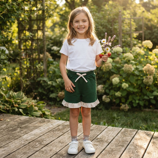 Baby Girls Green Stripe Bow Pockets Shorts Bottom