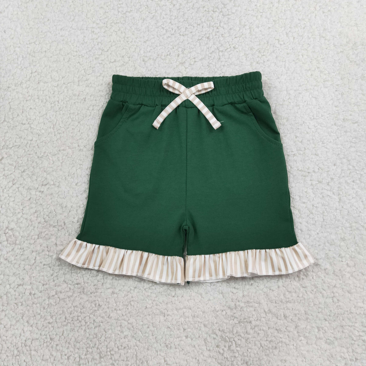 Baby Girls Green Stripe Bow Pockets Shorts Bottom