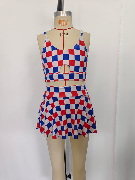 Baby Girls Summer Red Blue Checkered Top Bottoms 2pcs Swimsuits