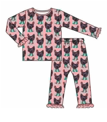 Preorder moq 5 Baby Girls Cute Chicken Long Sleeve Pants Pajamas