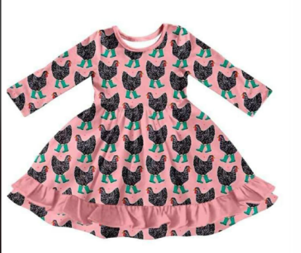 Preorder moq 5 Baby Girls Cute Chicken Knee Length Dresses