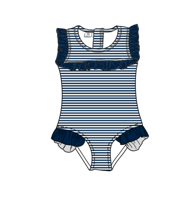 Preorder moq 5 Baby Girls Sleeveless Navy Stripe Team Swimsuits