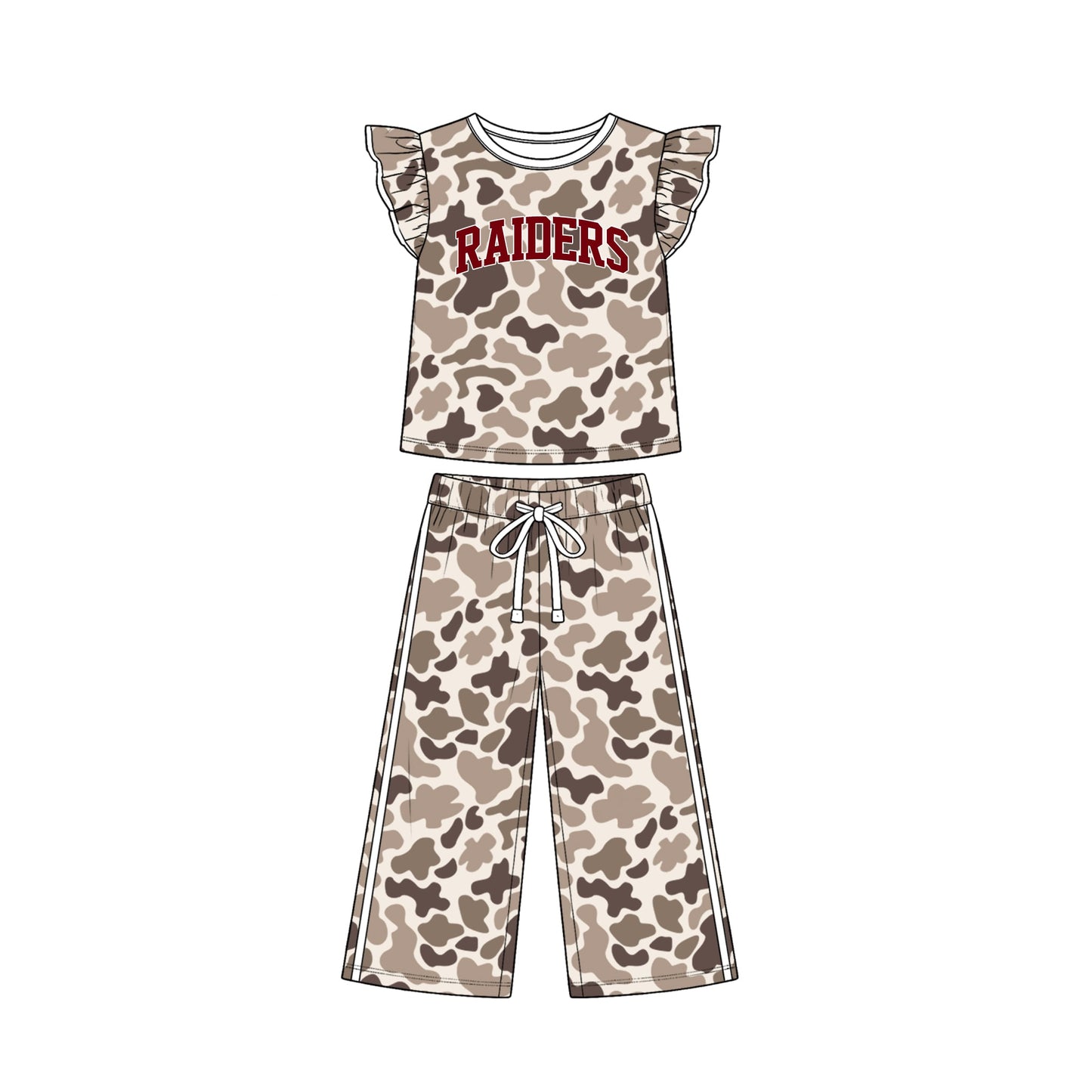 Preorder (moq 5)Baby Girls Camo Raiders Top Wide Pants Team Clothes Sets