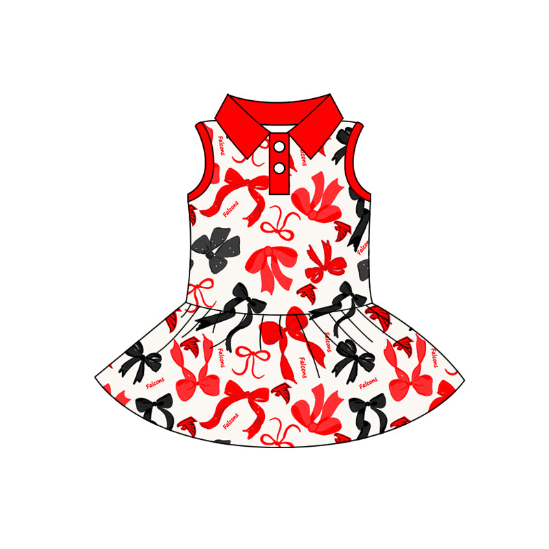 Preorder (moq 5)Baby Girls Red Bird Sleeveless Bows Button Team Knee Length Dresses