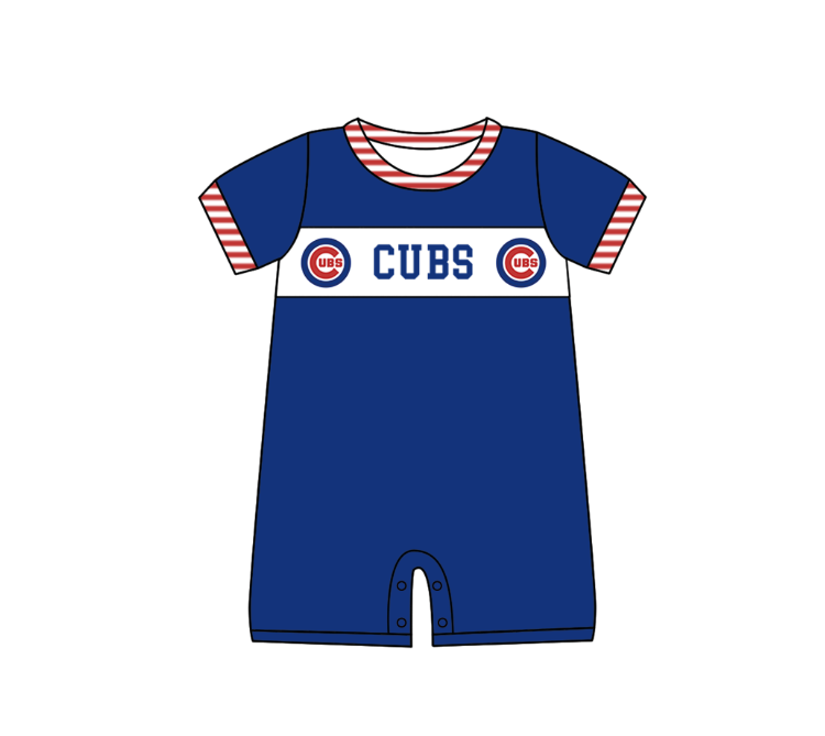 Preorder (moq 5)Baby Boys Blue Short Sleeve Cubs Team Rompers