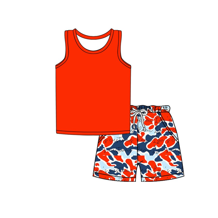 Preorder moq 5 Baby Boys Sleeveless Vest Top Red Blue Camo Short Set