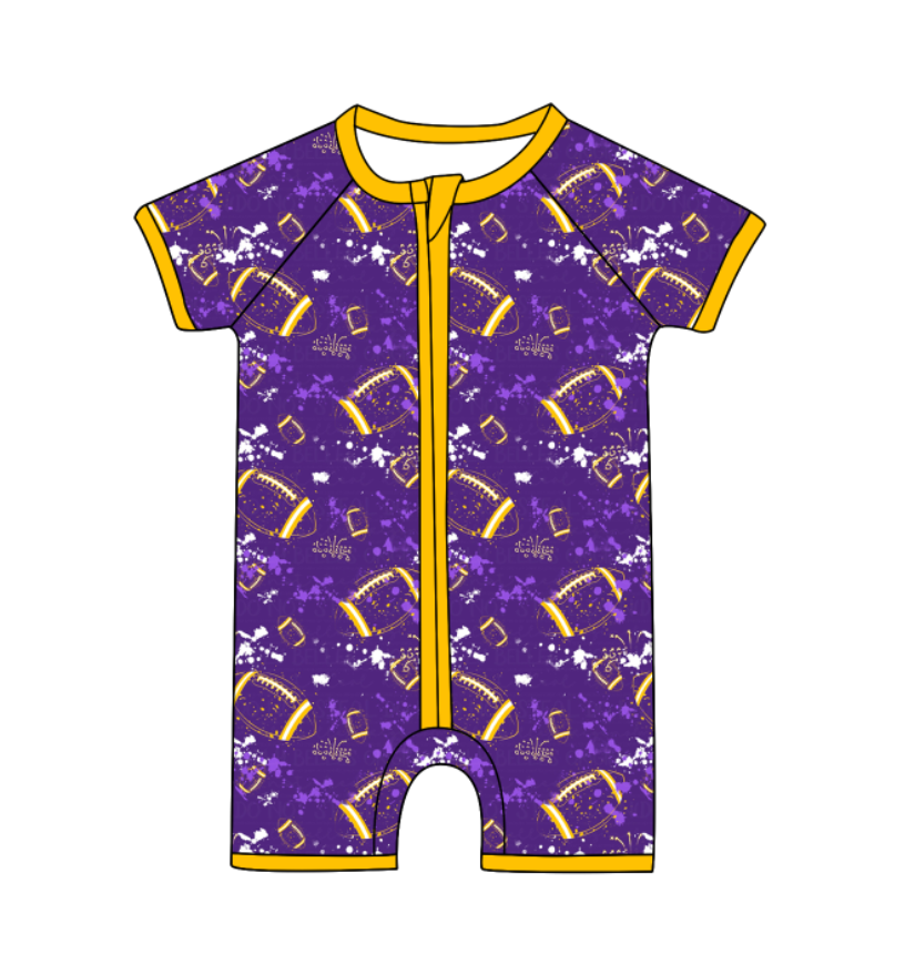 Preorder (moq 5)Baby Boys Short Sleeve Tie-dye Footballs Print Team Zip Rompers