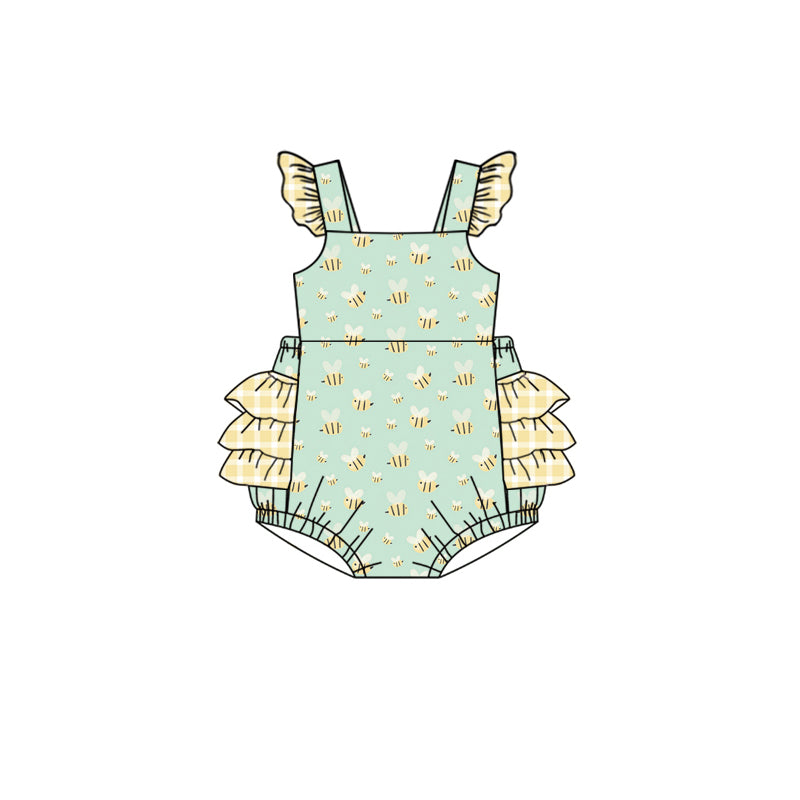 Preorder(moq 5)Baby Infant Girls Spring Honey Bee Ruffles Bubbles Rompers