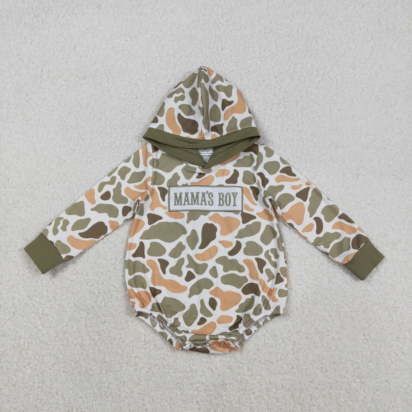Embroidery Mama's Boy Baby Boys Orange Camo Hoodie Rompers