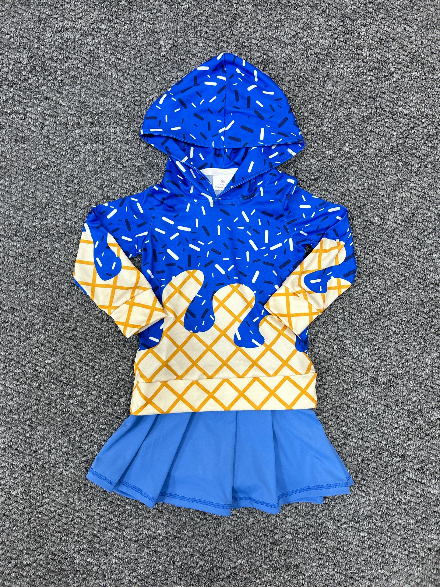 Baby Girls Hot Blue Drip Hoodie Top Yoga Skort Team Sets