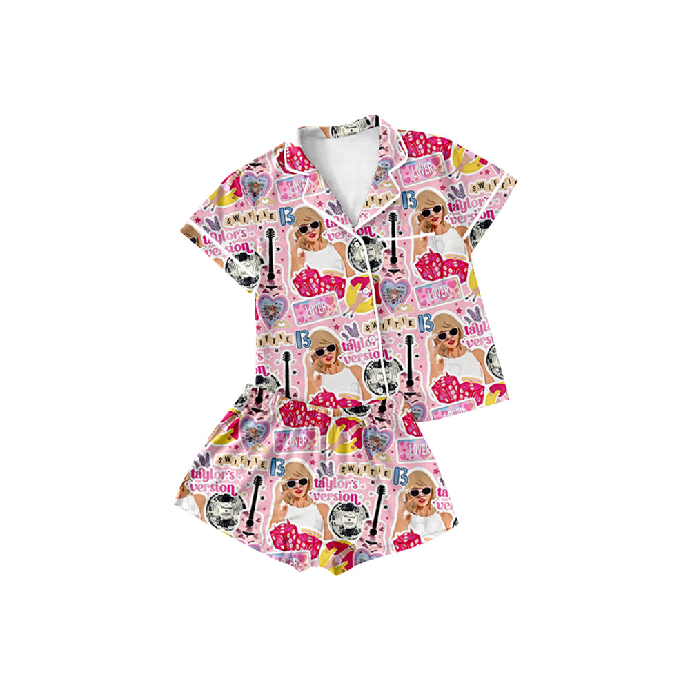 Preorder (moq 5)Baby Girls Singer Version Buttons Shirt Shorts Pajamas Clothes Sets