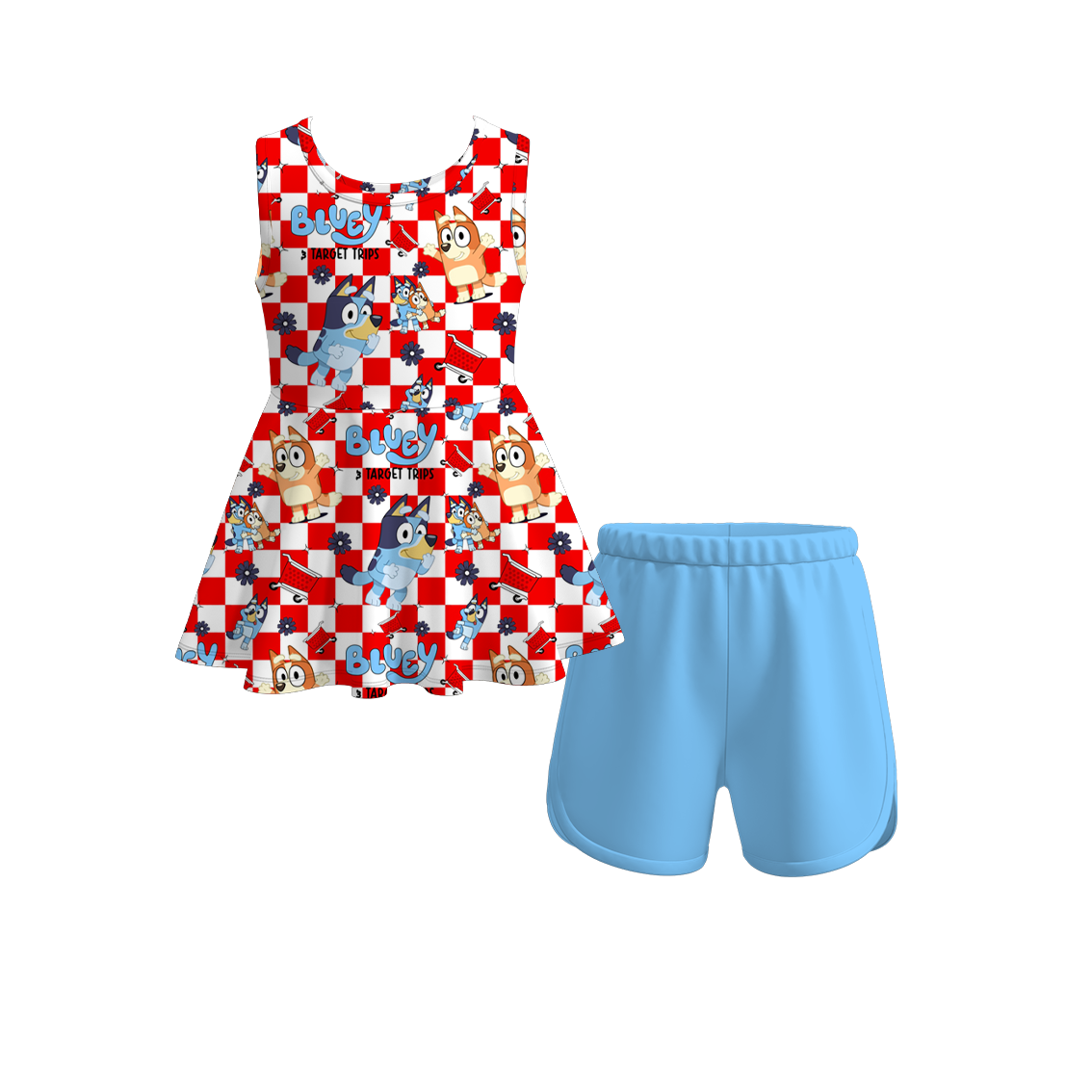 Baby Girls Dogs Red Checkered Sleeveless Tunic Top Shorts Clothes Sets preorder (moq 5)