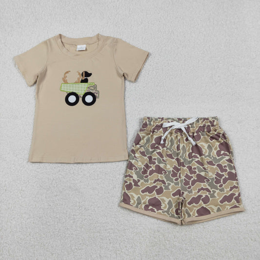 Sibling Baby Boys Embroidery Deer Dog Trucks Top Shorts Pants Hunting Clothes Sets