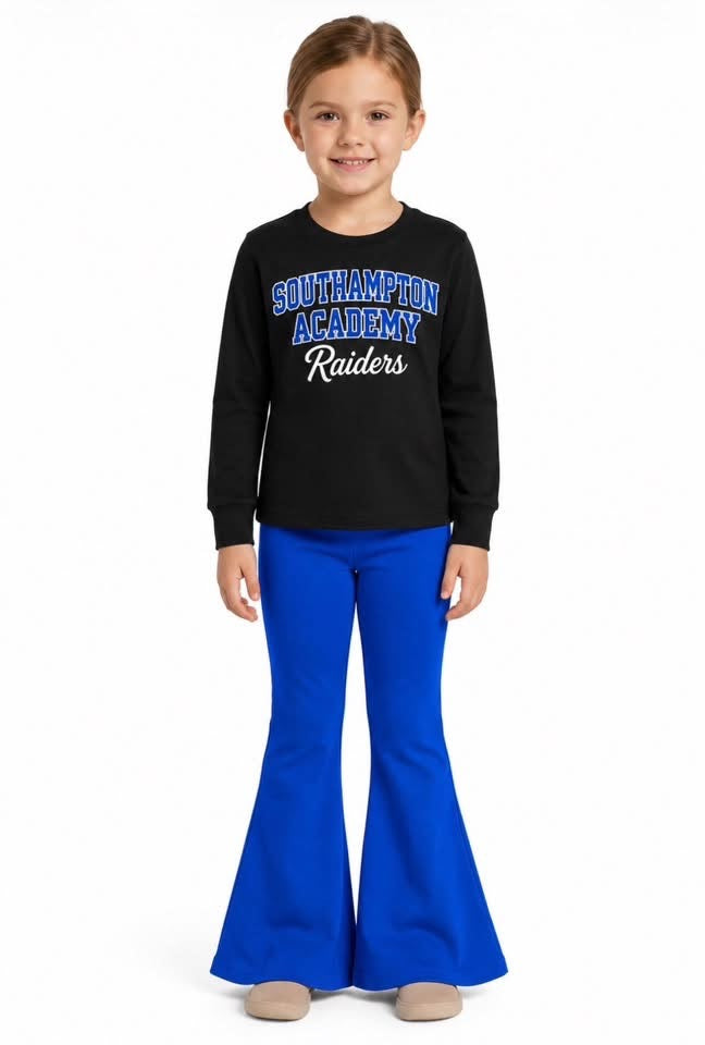 Preorder (moq 5) Girls Raiders Black Long Sleeve Shirts Bell Pants Boutique Outfits Clothes Sets