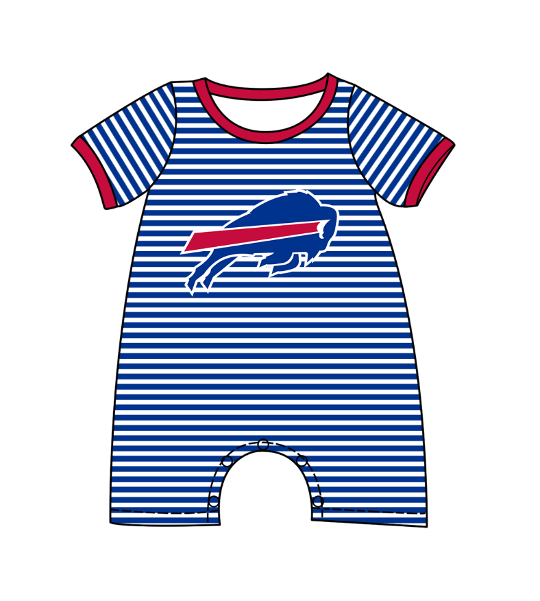preorder(moq 5) Baby Boys Short Sleeve Blue Stripe Bulls Team Rompers
