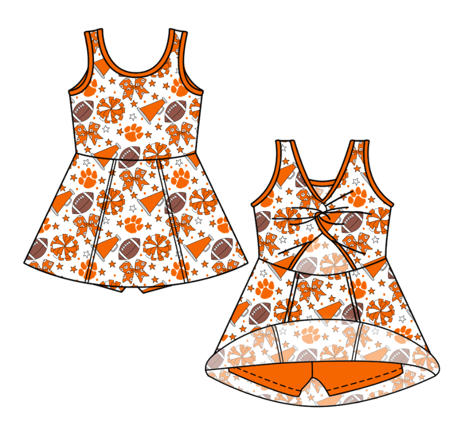 Preorder (moq 5)Baby Girls Sleeveless Bows Stars Footballs Team Shorts Knee Length Dress