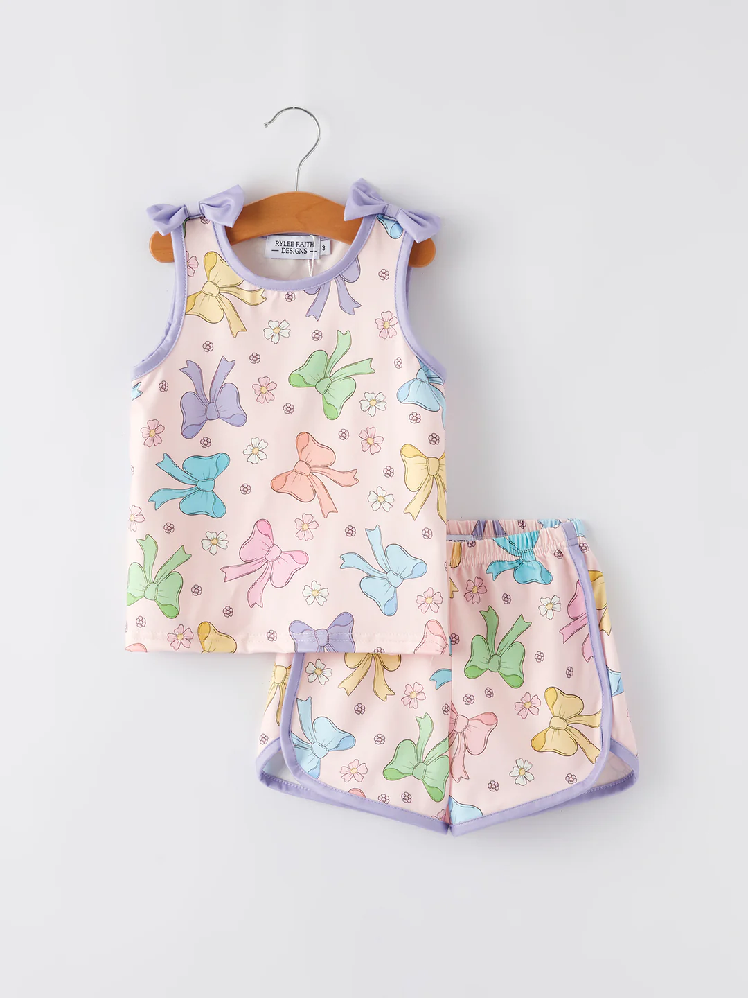 Preorder moq 5 Baby Girls Purple Bows Top Shorts Outfits Clothes Sets